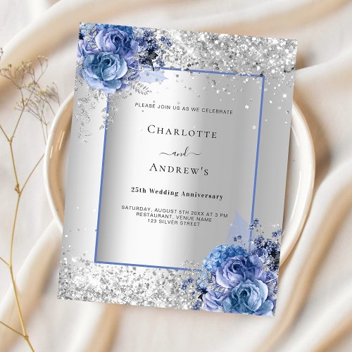 Silver blue 25th wedding anniversary invitation