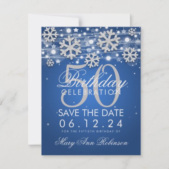 Silver Blue 50th Birthday Save Date Winter Save The Date Zazzle Com