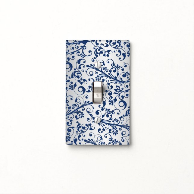 Silver Blue Abstract Light Switch Cover (In Situ)
