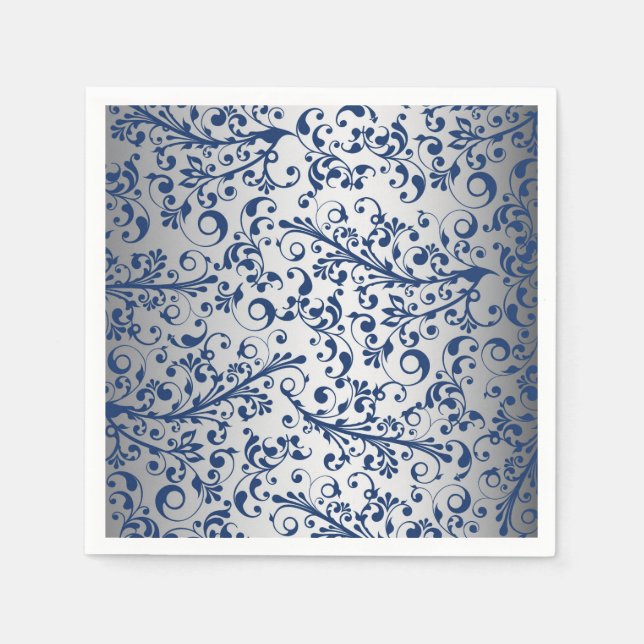 Silver Blue Abstract Paper Napkins (Front)