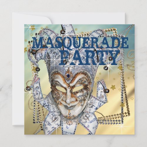 Silver Blue and Gold Masquerade Party Invitation