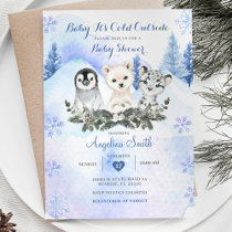 Silver Blue Arctic Winter Mountain Baby Shower  Invitation