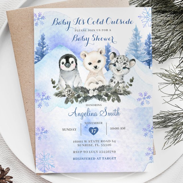 Silver Blue Arctic Winter Mountain Baby Shower  Invitation (Creator Uploaded)