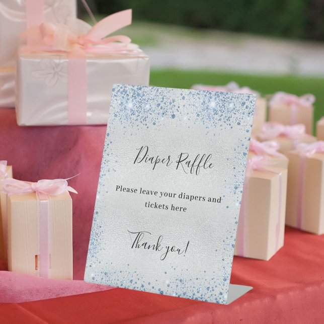 Silver blue baby shower diaper raffle sign (Creator Uploaded)