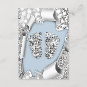 Silver Blue Baby Shower Feet Boy Glitter Gray Invitation
