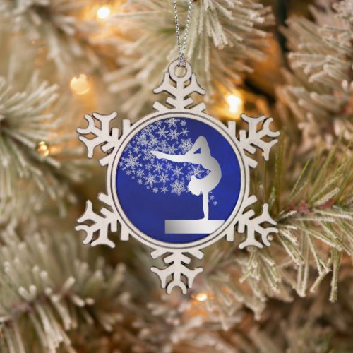 Silver Blue Balance Beam Gymnast Snowflake Pewter Christmas Ornament