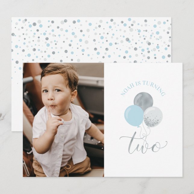 Silver & Blue Balloons | Boy 2nd Birthday Party Invitation (Front/Back)