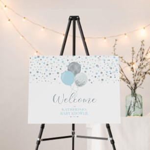 Silver & Blue Balloons Modern Baby Shower Welcome Foam Board
