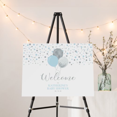 Silver  Blue Balloons Modern Baby Shower Welcome Foam Board