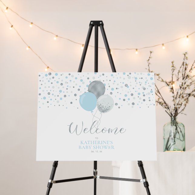 Silver & Blue Balloons Modern Baby Shower Welcome Foam Board (In Situ (Stand))