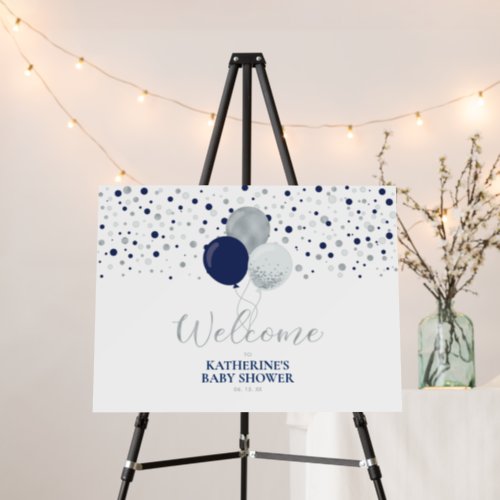 Silver  Blue Balloons Modern Baby Shower Welcome  Foam Board