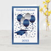 Silver blue balloons, mortar and diploma Graduatio Card (Yellow Flower)