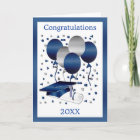 Silver blue balloons, mortar and diploma Graduatio