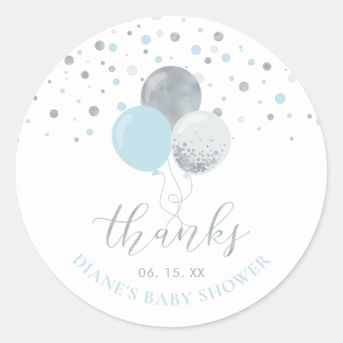 Silver  Blue Balloons  Party Favor Thank you Classic Round Sticker