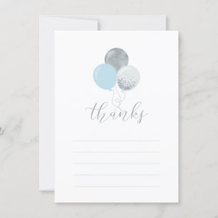 Silver & Blue Balloons Party Thank You Note Card