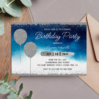 Silver & Blue Birthday Invitation