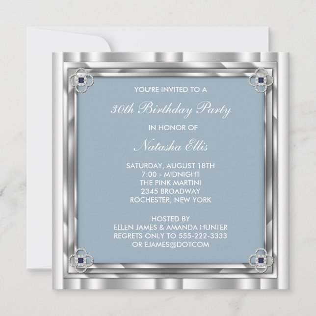 Silver Blue Birthday Party Invitation Template (Front)