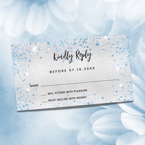Silver blue birthday party RSVP Enclosure Card