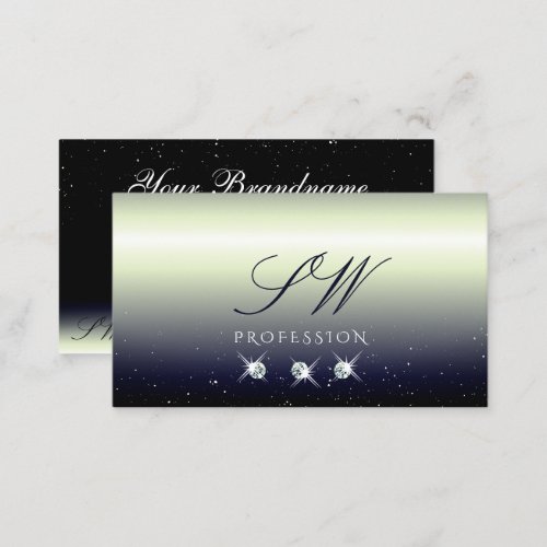 Silver Blue Black Gradient Sparkle Jewels Initials Business Card