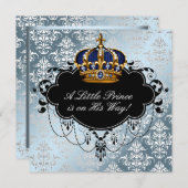 Silver Blue Black Prince Baby Boy Shower Invitation (Front/Back)