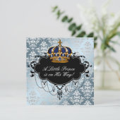 Silver Blue Black Prince Baby Boy Shower Invitation (Standing Front)