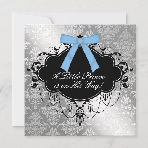 Silver Blue Black Prince Baby Boy Shower Invite