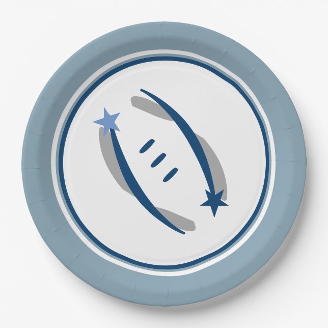 Silver Blue & Blue Football 9" Paper Plates (Front)