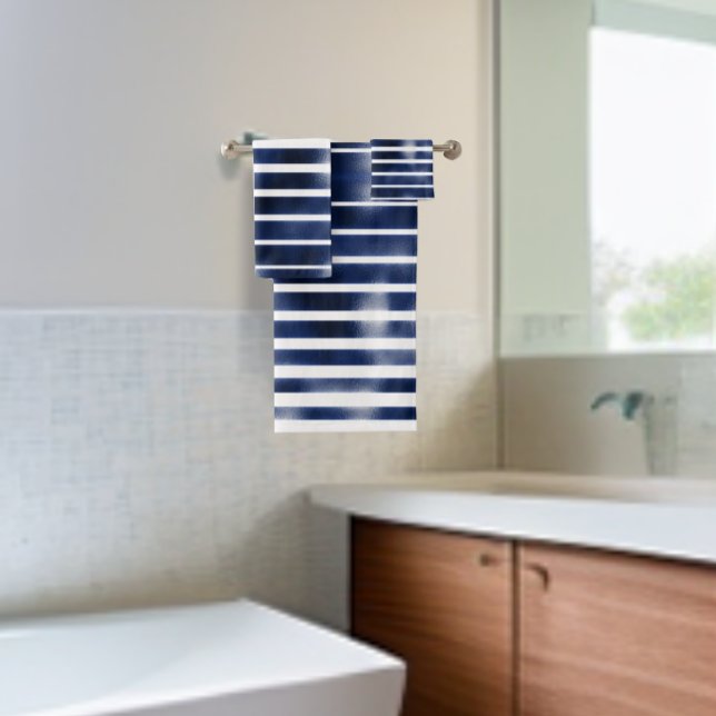 Silver & BLue Bold Stripes Bath Towel Set (Creator Uploaded)
