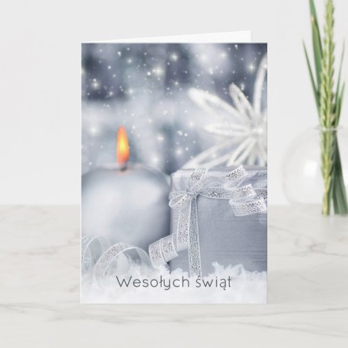 Silver blue candle snowflake Polish Christmas Holiday Card