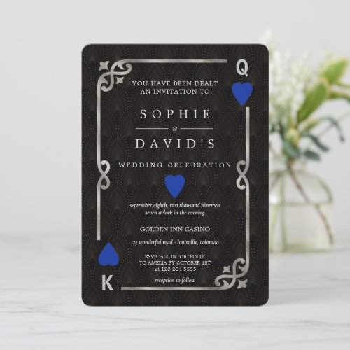 Silver Blue Casino Las Vegas Poker Wedding  Invitation