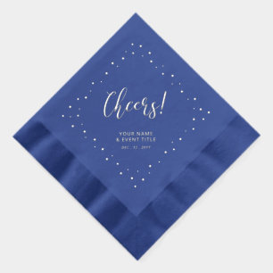 Silver & Blue Cheers Confetti Personalized Party Foil Napkins
