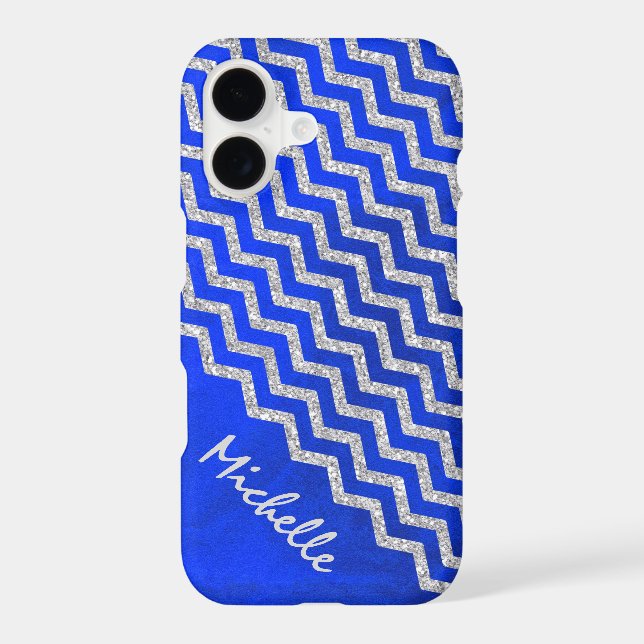 Silver Blue Chevron Personalized Iphone Case (Back)