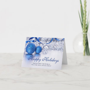Silver Blue Christmas Ornament Corporate Greeting Holiday Card