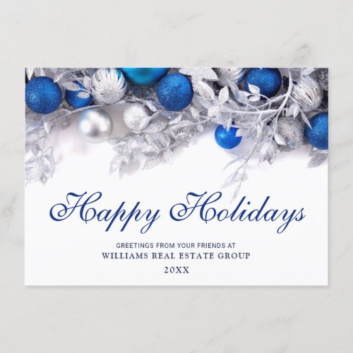 Silver Blue Christmas Ornament Corporate Greeting Holiday Card