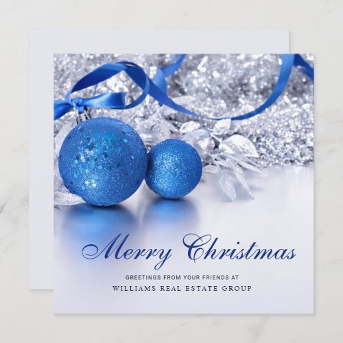 Silver Blue Christmas Ornament Corporate Greeting Holiday Card