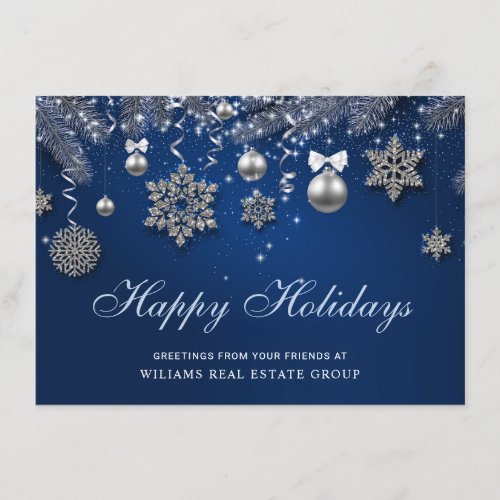 Silver Blue Christmas Ornament Corporate Greeting  Holiday Card
