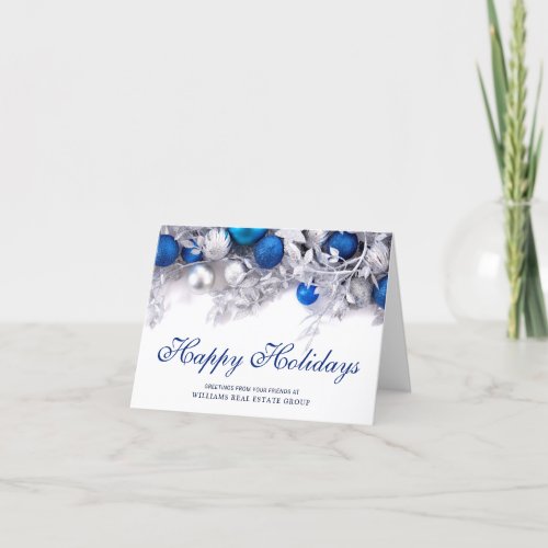 Silver Blue Christmas Ornament Corporate Greeting Holiday Card