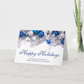 Silver Blue Christmas Ornament Corporate Greeting Holiday Card