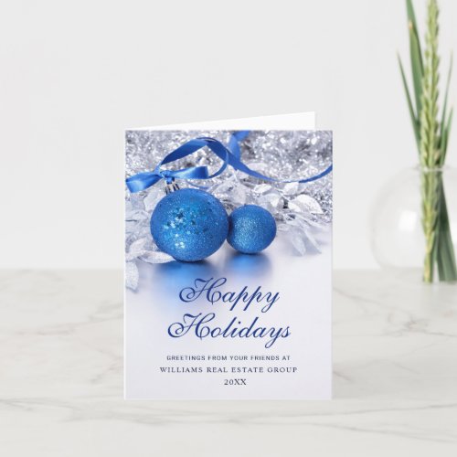 Silver Blue Christmas Ornament Corporate Greeting Holiday Card