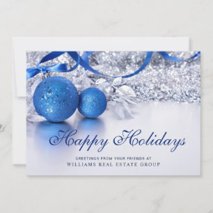 Silver Blue Christmas Ornament Corporate Greeting Holiday Card