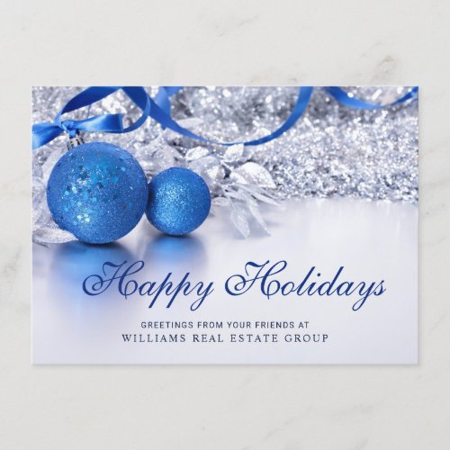 Silver Blue Christmas Ornament Corporate Greeting Holiday Card