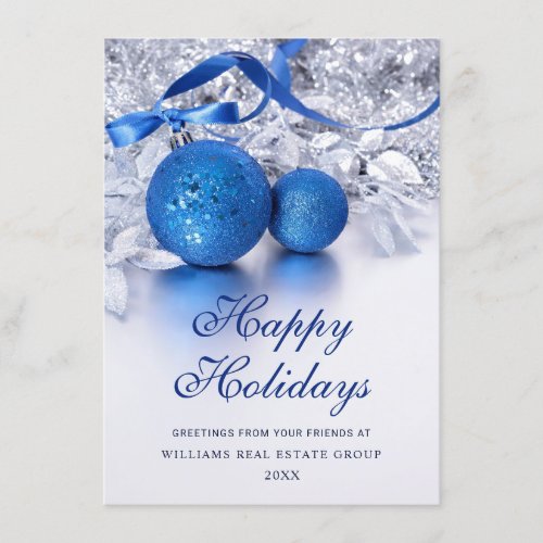 Silver Blue Christmas Ornament Corporate Greeting Holiday Card