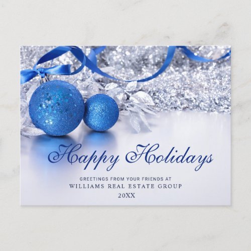 Silver Blue Christmas Ornament Corporate Greeting Holiday Postcard