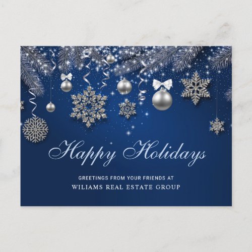 Silver Blue Christmas Ornament Corporate Greeting  Holiday Postcard