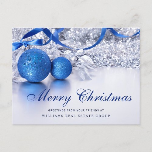 Silver Blue Christmas Ornament Corporate Greeting Holiday Postcard