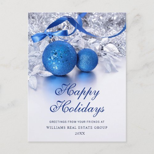 Silver Blue Christmas Ornament Corporate Greeting Holiday Postcard