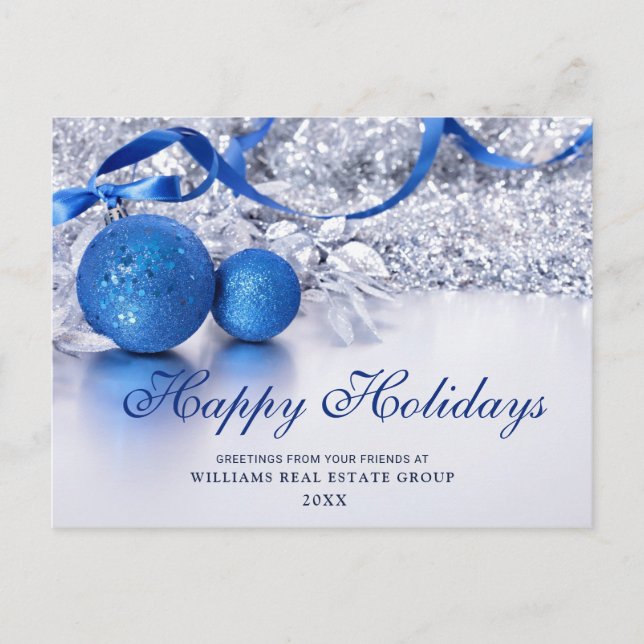 Silver Blue Christmas Ornament Corporate Greeting Postcard (Front)
