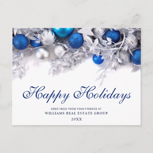 Silver Blue Christmas Ornament Corporate Greeting Postcard