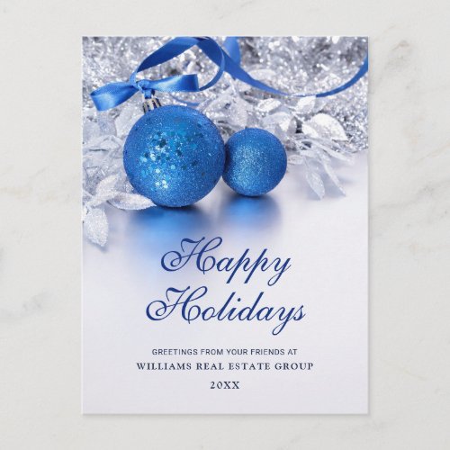 Silver Blue Christmas Ornament Corporate Greeting Postcard