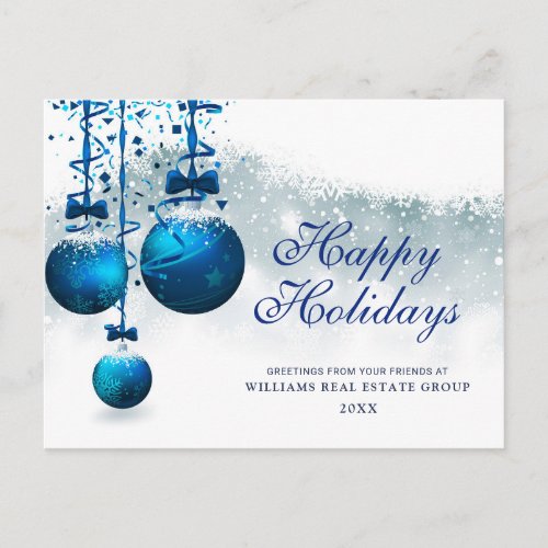 Silver Blue Christmas Ornament Corporate Greeting Postcard